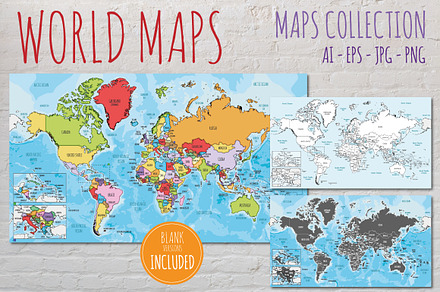 6x Illustrated Vector World Maps, an Illustration by asantosg