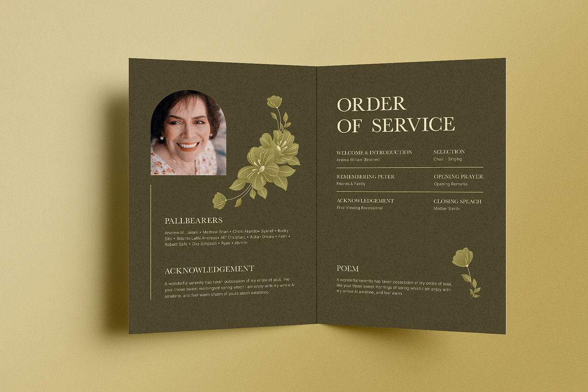 Green Floral Funeral Program, a Brochure Template by Neermana (Photo 4 of 4)