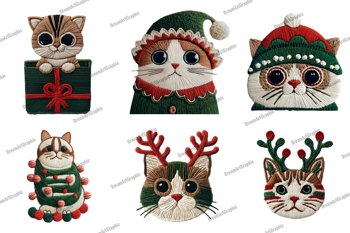 Whimsical Christmas Cats Clipart, an Illustration by DreamArtGraphic (Photo 5 of 5)