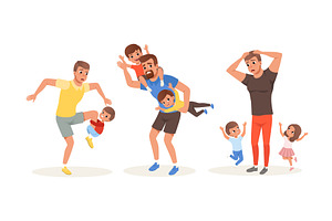 Exhausted Dad and Hyperactive Child, a Person Illustration by TopVectors