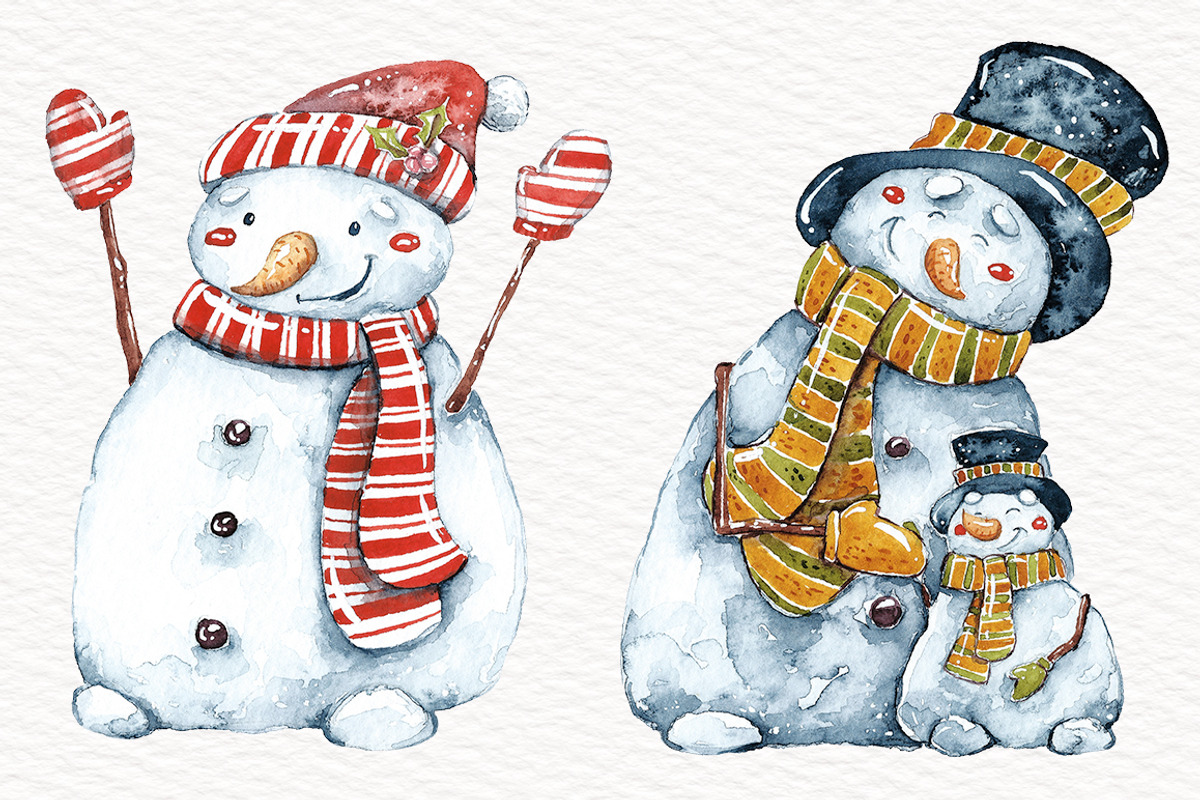 Watercolor Santas and Snowmen, an Illustration by talloshau's illustrations (Photo 4 of 10)