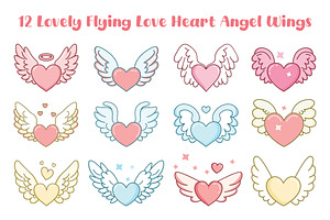 12 Lovely Flying Love Heart Wings