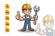 Mechanic Man Holding Huge Wrench, a Person Illustration by ahlilogo (Thumbnail 1 of 3)