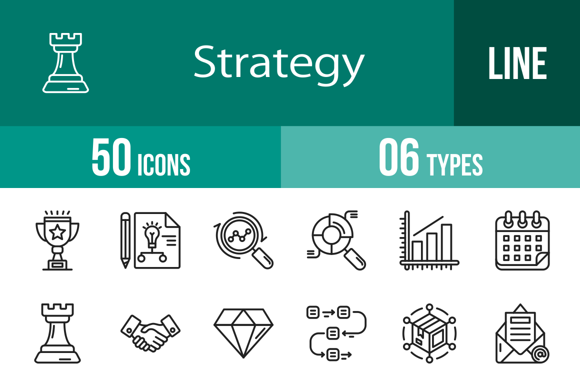 50 Strategy Line Icons, an Outline Icon by IconBunny