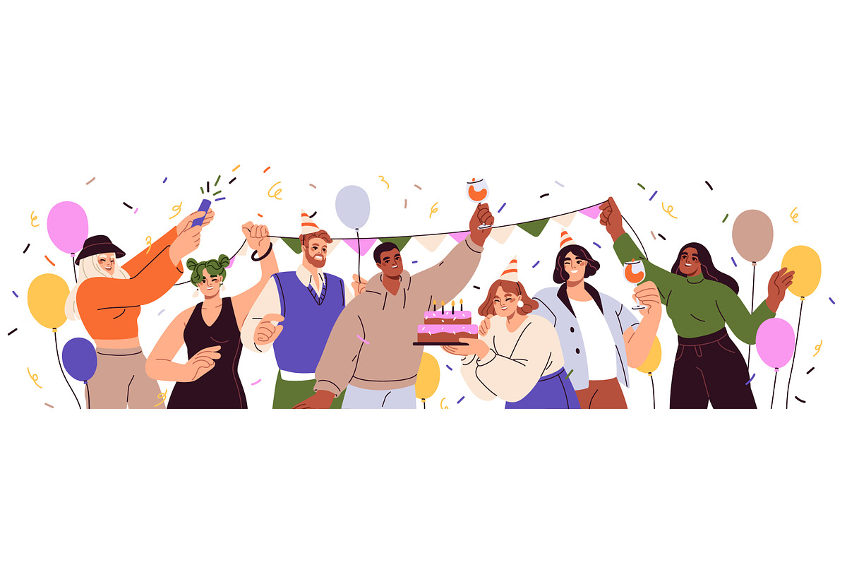 People celebrating birthday party, a Person Illustration by Good Studio (Photo 2 of 3)