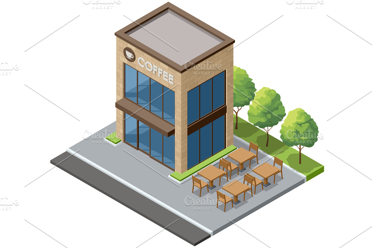 European street cafe facade, an Object Illustration by Golden Sikorka