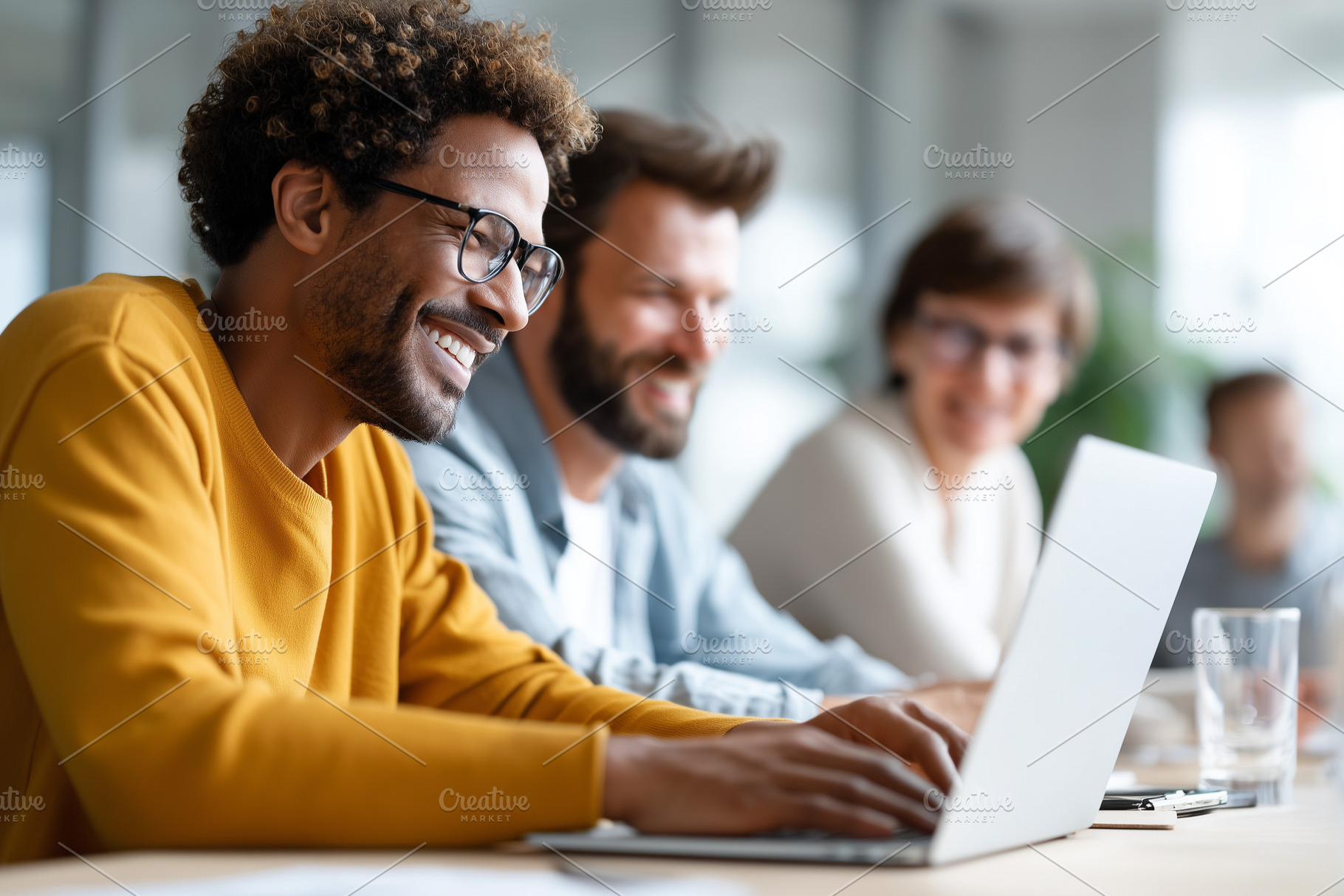 Smiling diverse team working, a Business Photo by MistyDay