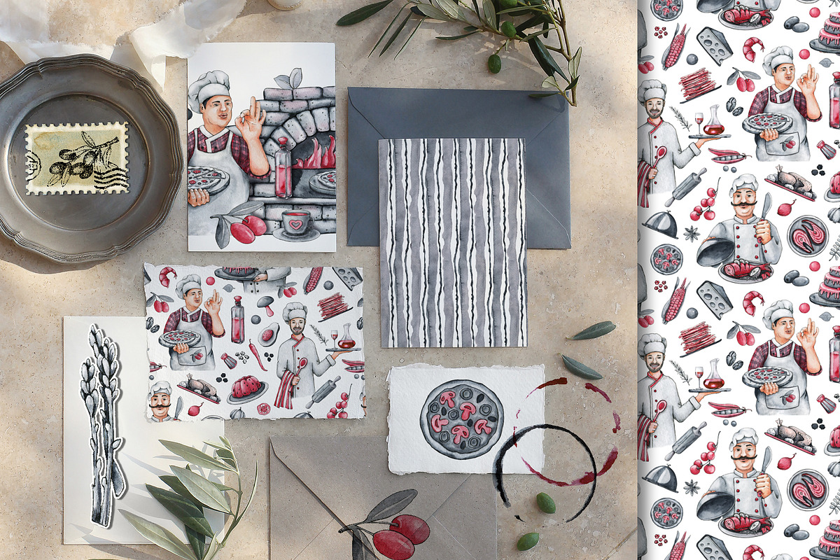 Chef cook, food, digital paper, a Pattern Graphic by Artmanata (Photo 7 of 10)