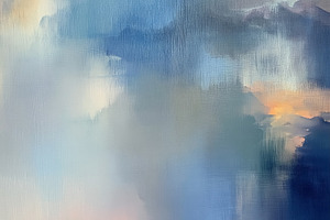 Abstract painting depicting atmospheric clouds in soft blues, wh, a Photo by Studio ANNA