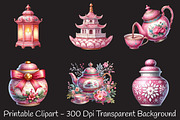 Pink Chinoiseries Christmas Clipart, an Illustration by RobertsArt (Thumbnail 3 of 7)