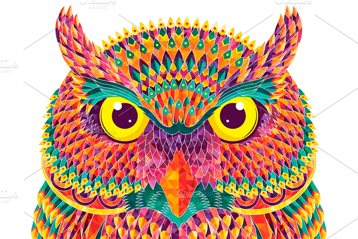 Hand-drawn colorful owl., an Animal Illustration by LisaKolbasa (Photo 1 of 2)