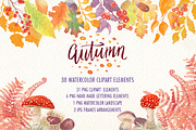 Autumn watercolor clipart set, an Illustration by Art & Things (Thumbnail 1 of 4)