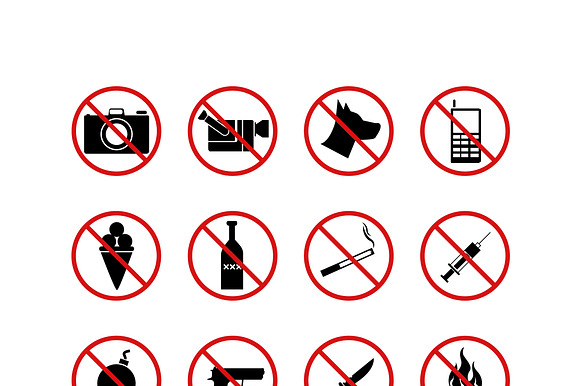16 Prohibiting Signs Vector Icons
