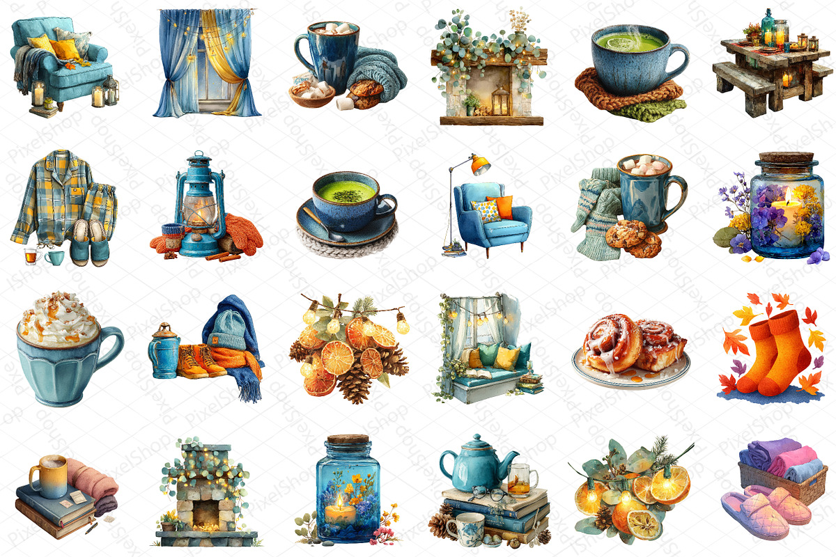 Watercolor Cozy Evening Clipart, an Illustration by DreamPrint404 (Photo 5 of 5)