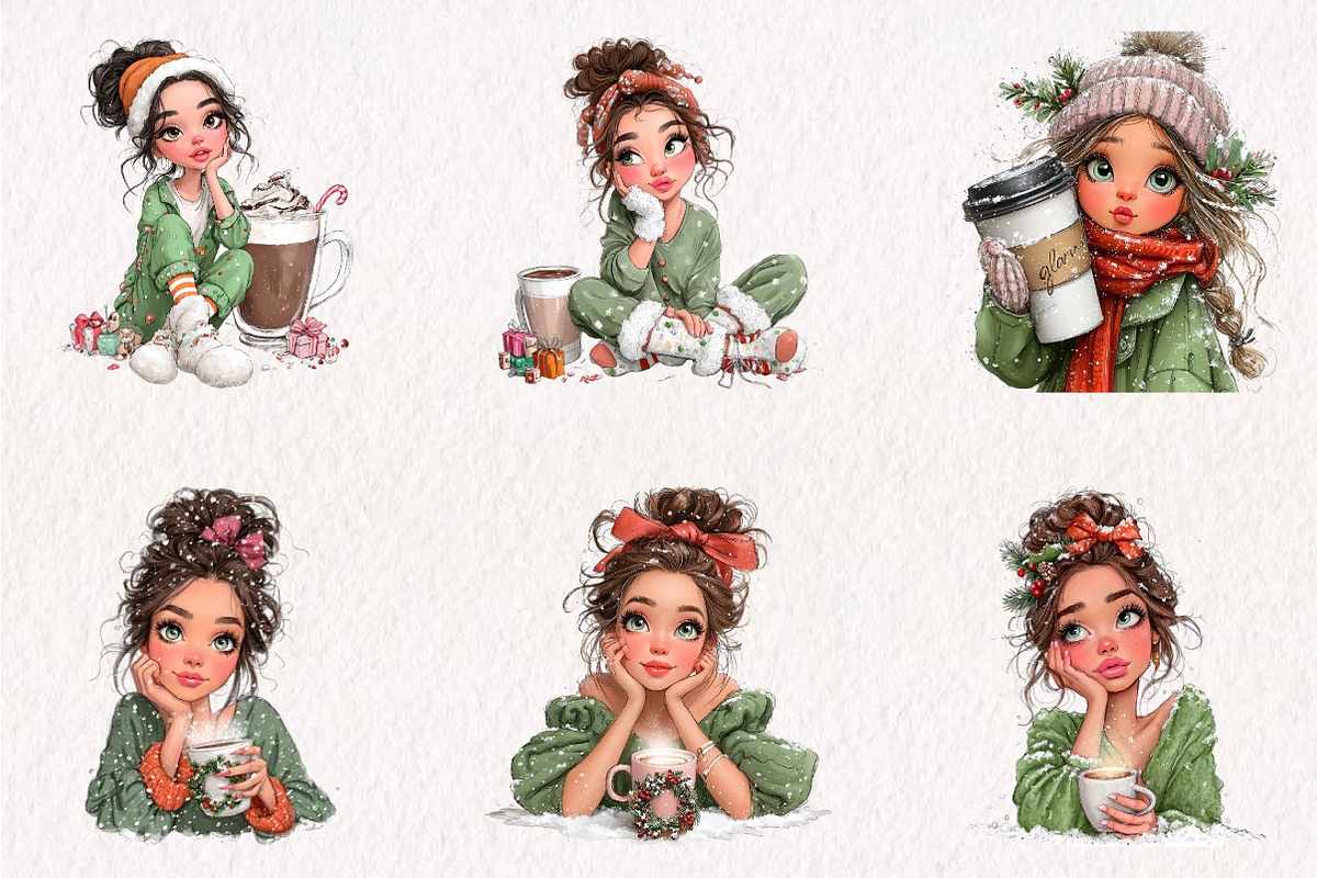 Whimsical Christmas Coffee Girl, a Seasonal Illustration by CreationArt (Photo 2 of 7)
