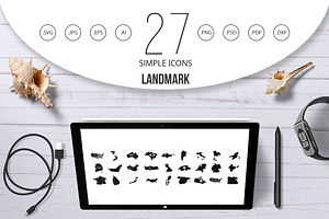 Landmark Icon Set, Simple Style