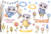 Owl clipart watercolor illustrations, an Animal Illustration by UlitkaStudio (Thumbnail 2 of 8)