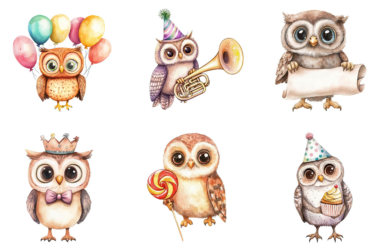 Baby Owl Clipart, Birthday Owl Party, an Illustration by CreationArt (Photo 3 of 5)