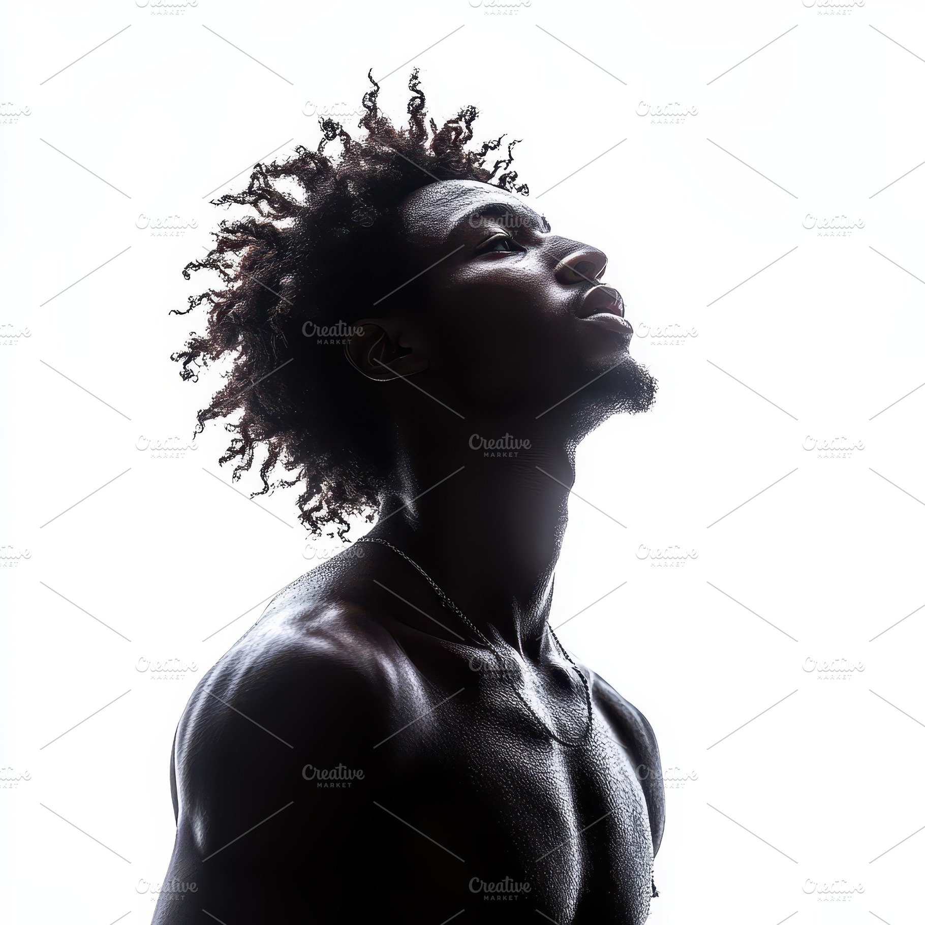 Black man portrait strong silhouette, an Abstract Photo by Pixeness Studio