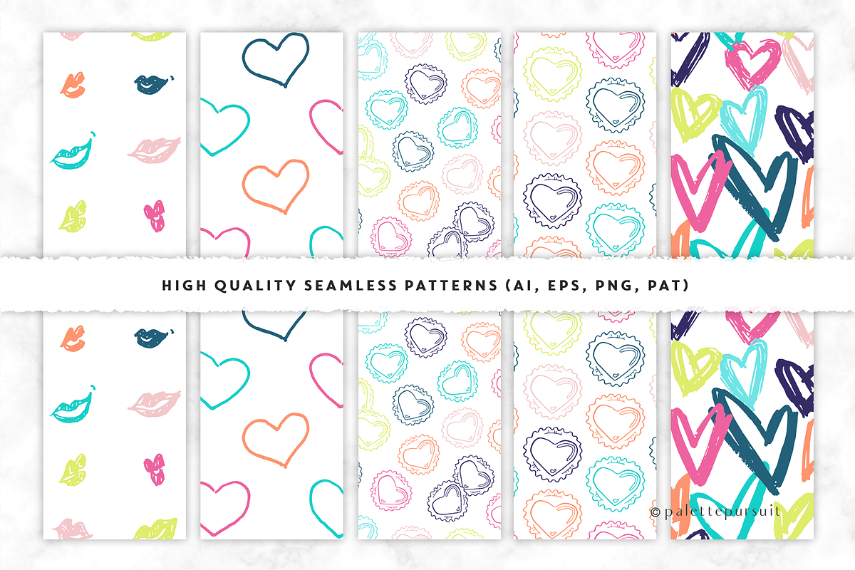 Candy hearts vector pattern set, SVG, a Pattern Graphic by Palette Pursuit (Photo 2 of 9)