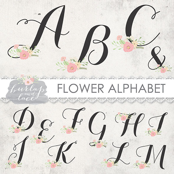 VECTOR Flower alphabet clipart, a Decorative Illustration by burlapandlace