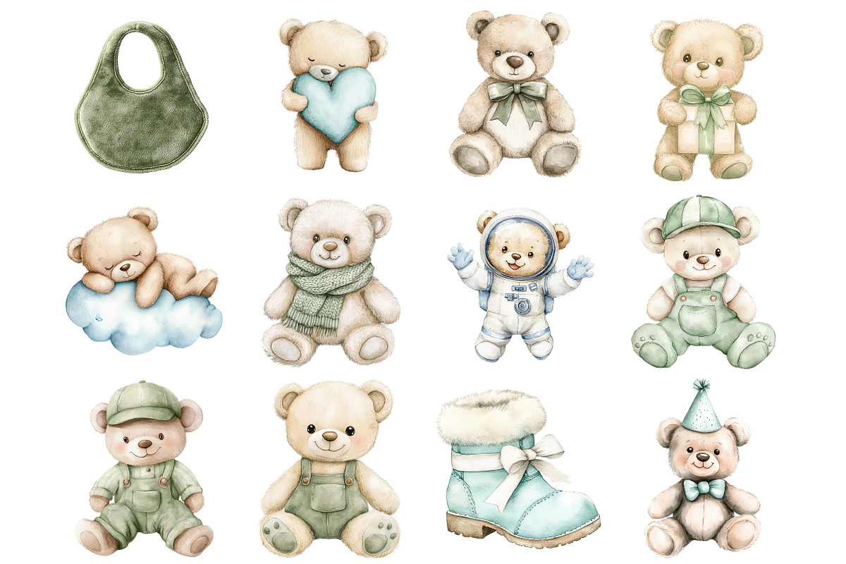 Green Sage Teddy Bear Clipart, a Seasonal Illustration by CitraGraphics (Photo 3 of 3)
