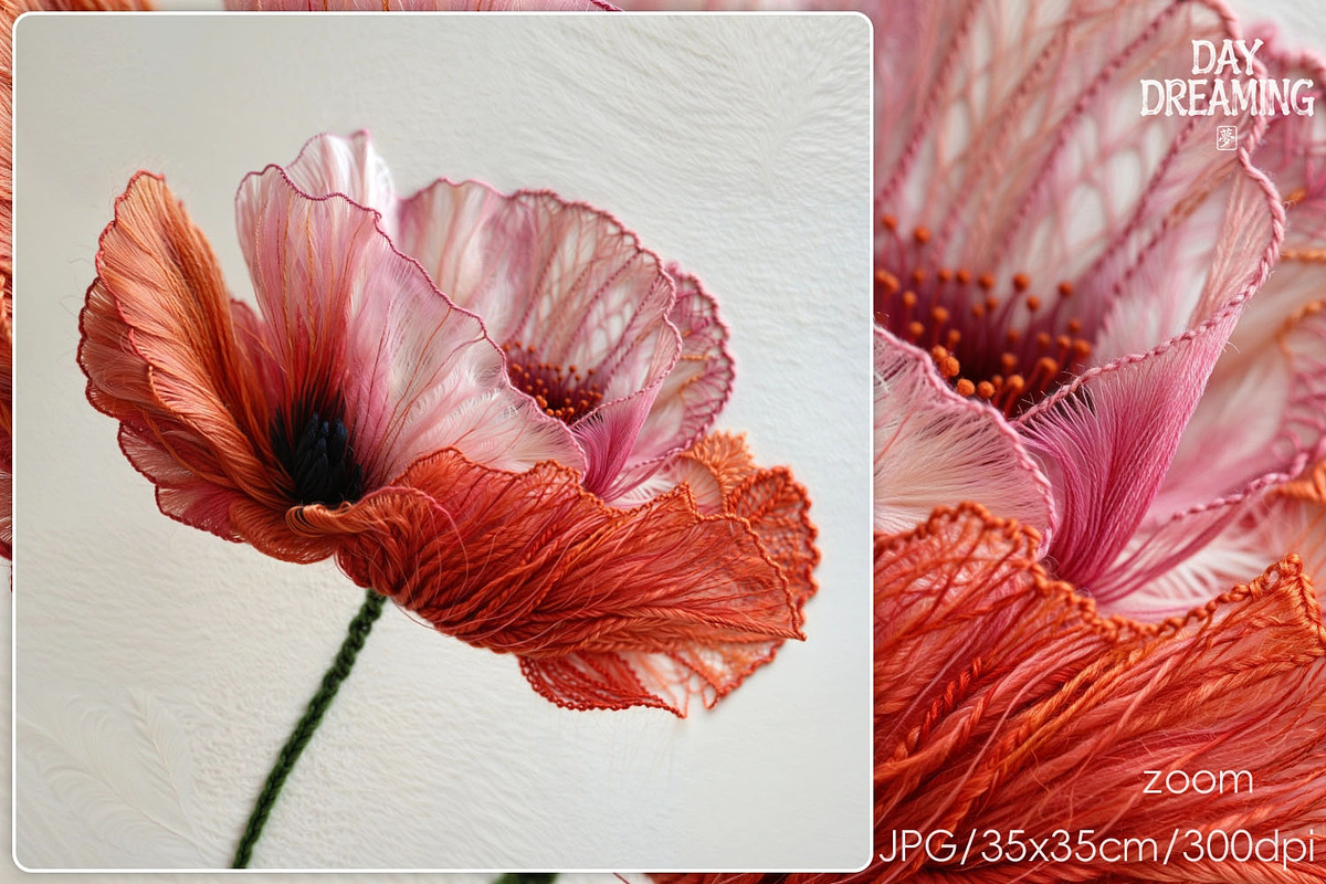 Delicate Silk Poppy Embroidery Art, a Decorative Illustration by yahu88studio (Photo 4 of 7)