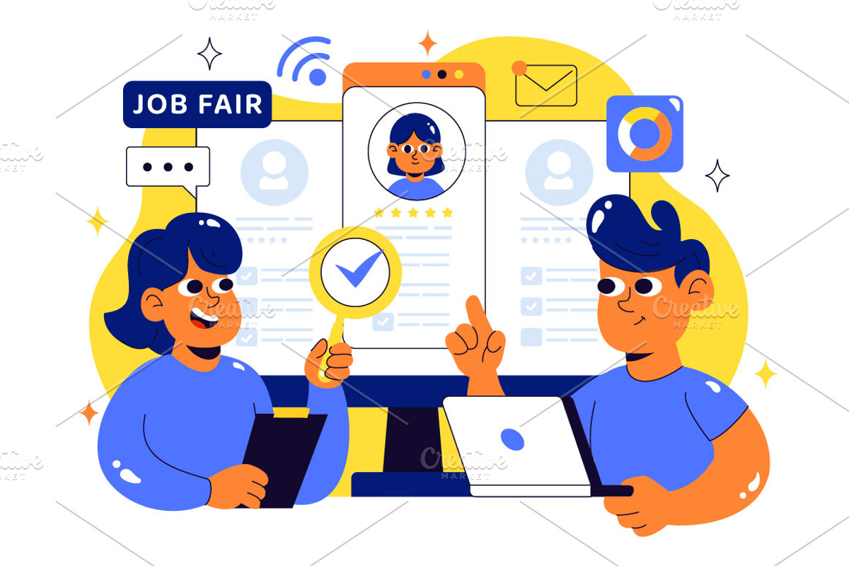 10 Online Job Fair Illustration, a Person Illustration by denayunebgt (Photo 4 of 4)
