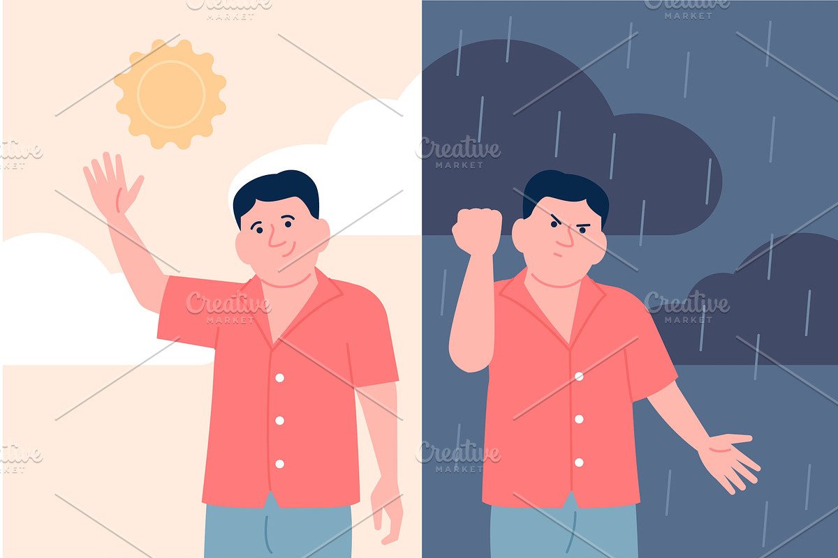 Emotional swings character. Man has, a Healthcare Illustration by LadadikArt