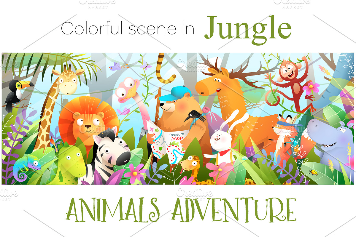 Animals in Jungle Colorful Adventure, an Animal Illustration by Popmarleo Shop