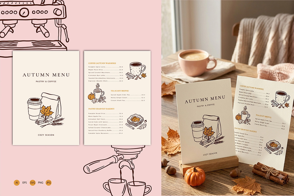Retro Autumn Coffee Clipart Vector, a Seasonal Illustration by SunnJaneArt (Photo 8 of 19)