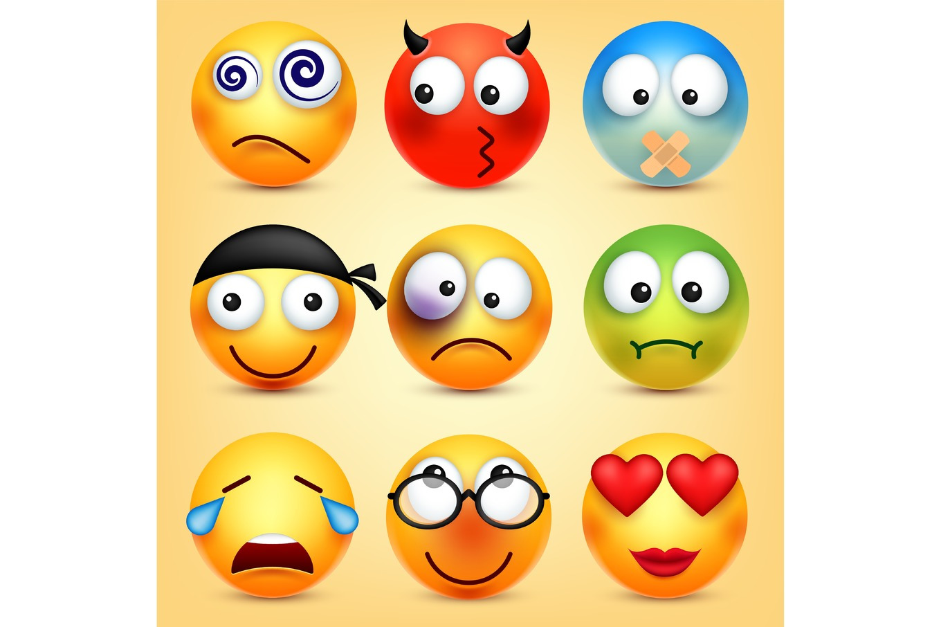 Smiley,emoticons set. Yellow face with emotions. Facial expression. 3d ...