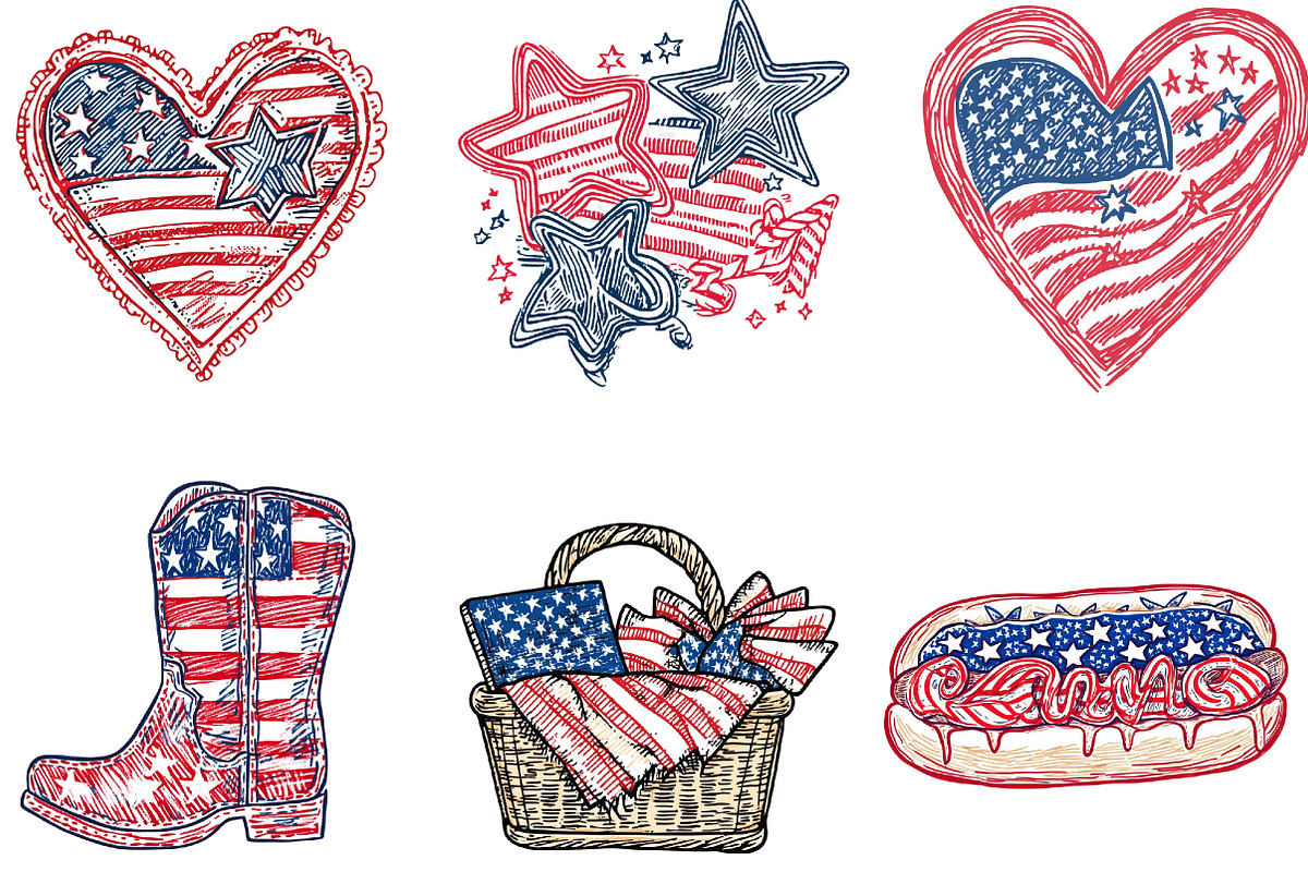 Hand Drawn Patriotic USA Clipart PNG, an Illustration by Designking (Photo 2 of 5)