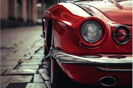 Red vintage car parked on a street, a Transportation Photo by Ylivdesign