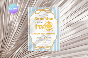 Sunshine 2nd Birthday Invitation, a Templates & Theme by VeliusCreativeStudio