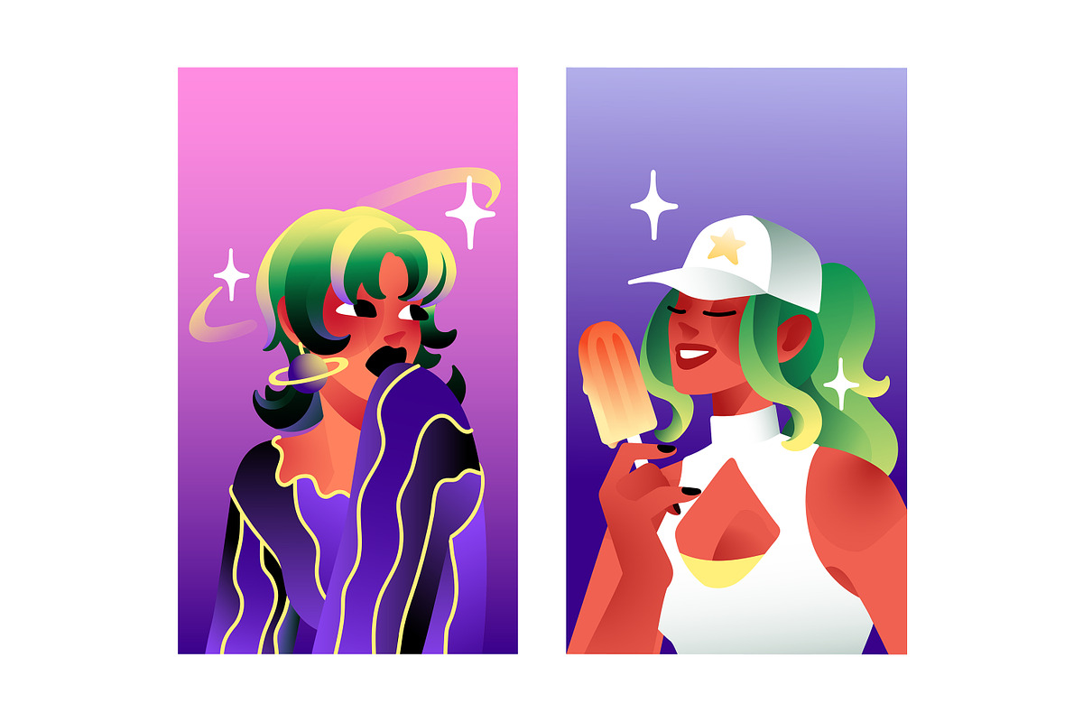 Fashion girls portraits set + banner, a Person Illustration by PaperTrident (Photo 5 of 10)