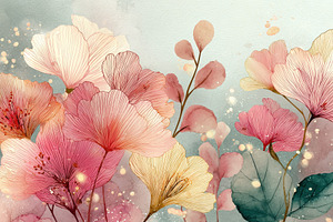 Delicate Pink and Gold Flowers Water, a Photo by Pixeness Studio