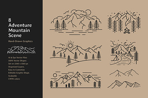 Mountain Camping Hand Drawn Scene