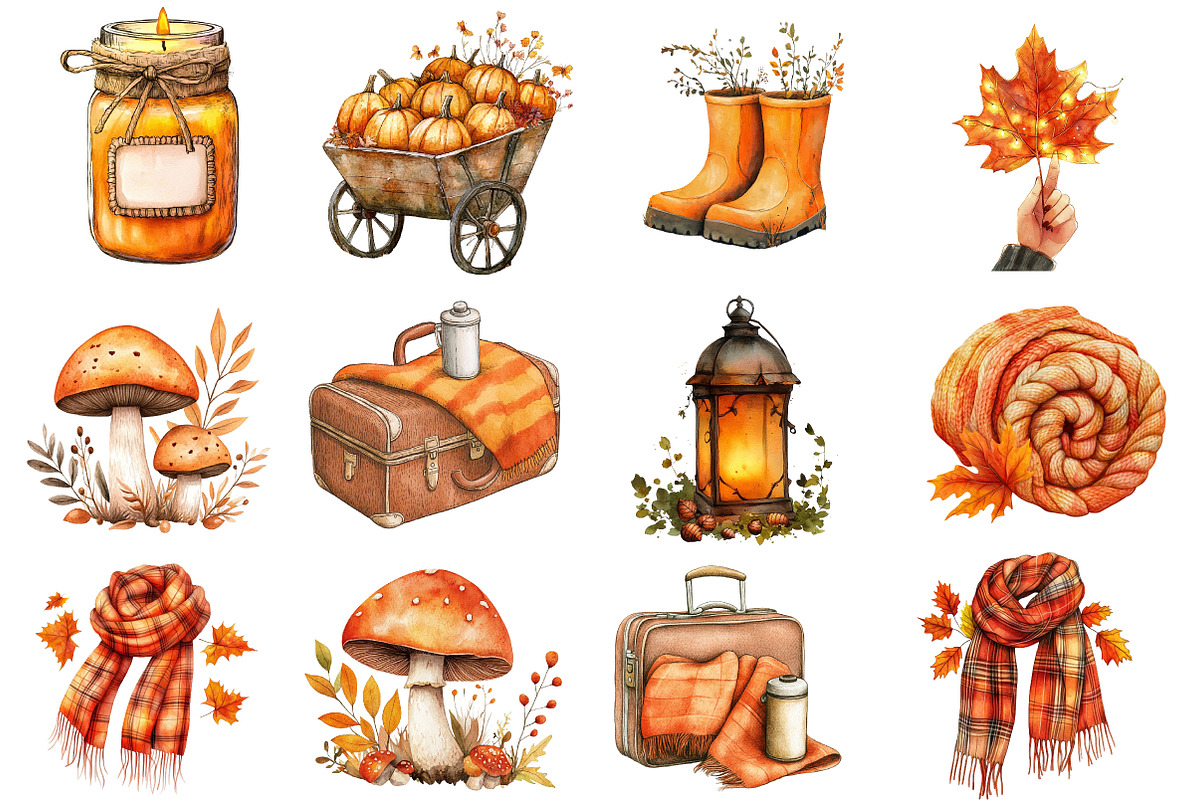 Burnt Orange Autumn Clipart, an Illustration by Watercolor design (Photo 2 of 5)