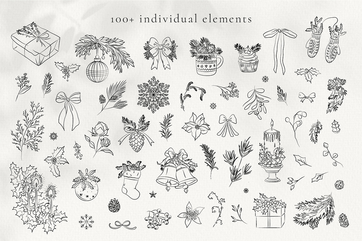 Line Art Winter Floral Decorations, a Decorative Illustration by La Petite Line Art (Photo 2 of 15)