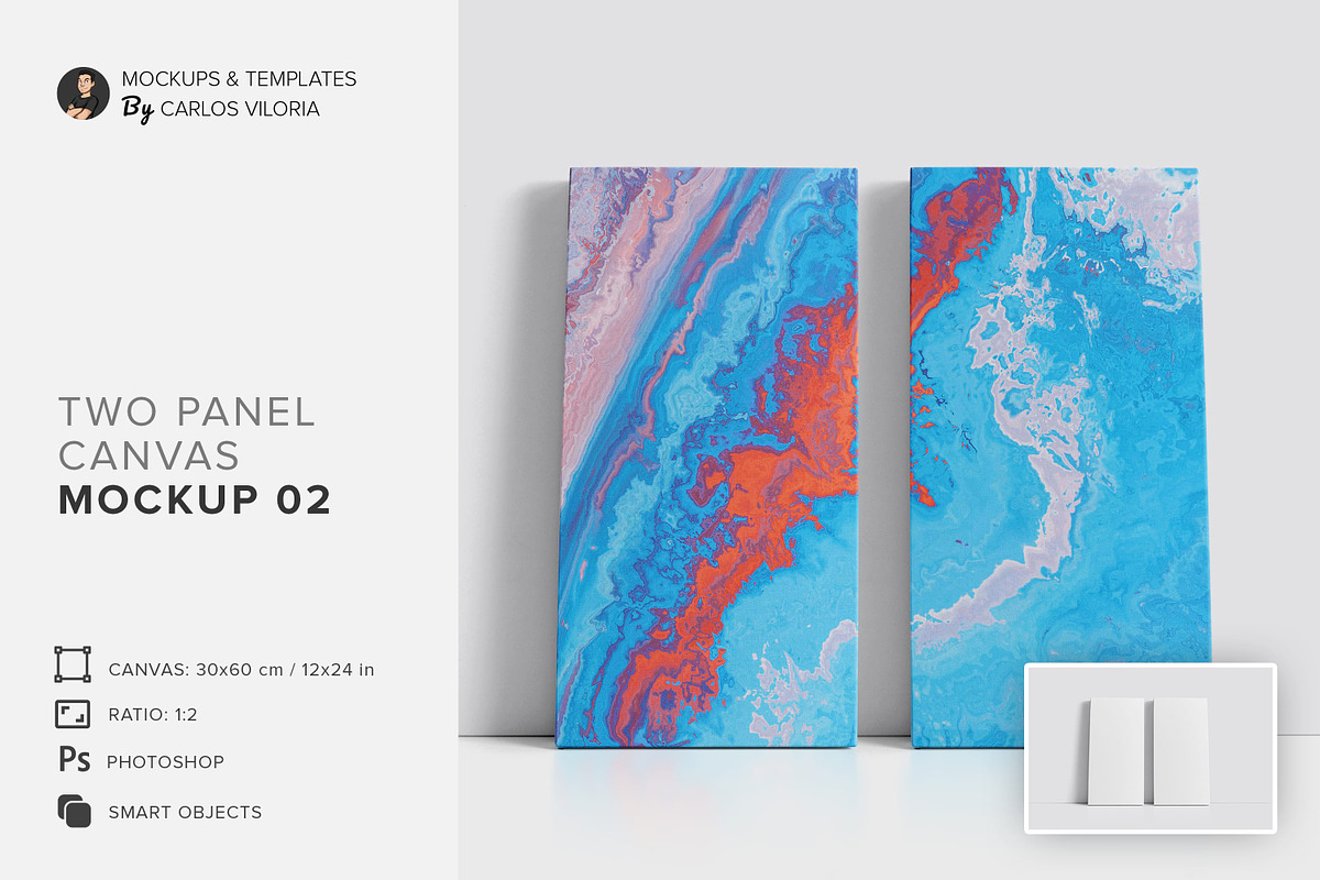 2 Panels Canvas Ratio 1x2 Mockup, a Print Template by Mockups by Carlos ...