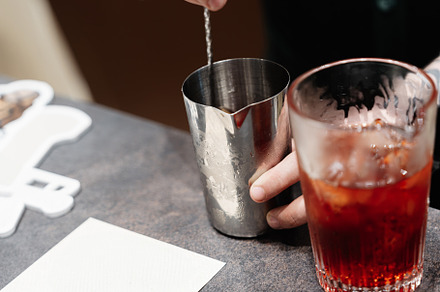 Preparation of a delicious cocktail at the bar.