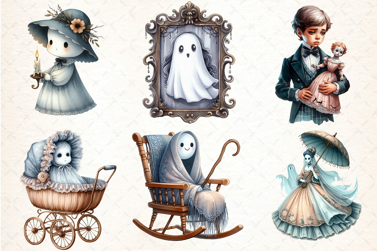 Halloween Antique Ghost Clipart, an Illustration by DreamCafeArt (Photo 3 of 5)