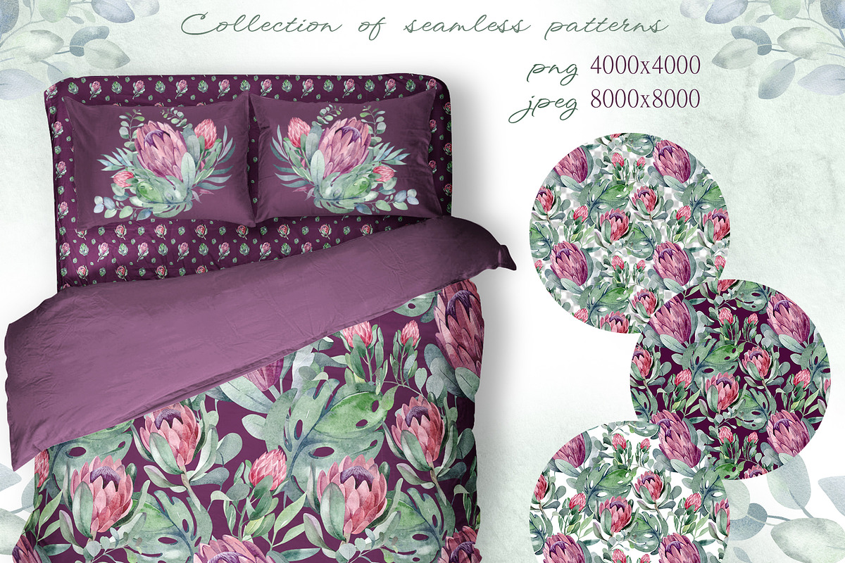 PROTEA watercolor flowers clipart, an Illustration by LenArt (Photo 8 of 16)