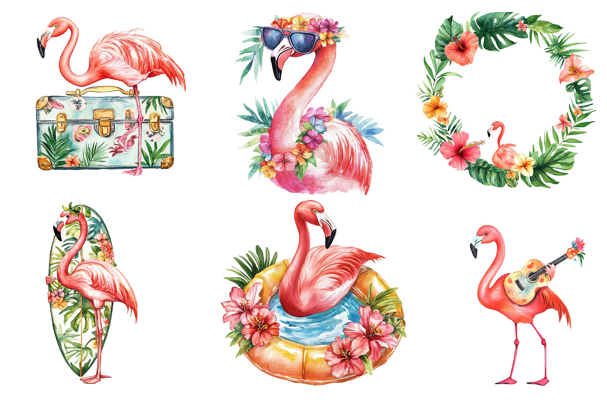 flamingo cute tropical summer clipa, an Illustration by DreamArtGraphic (Photo 3 of 4)