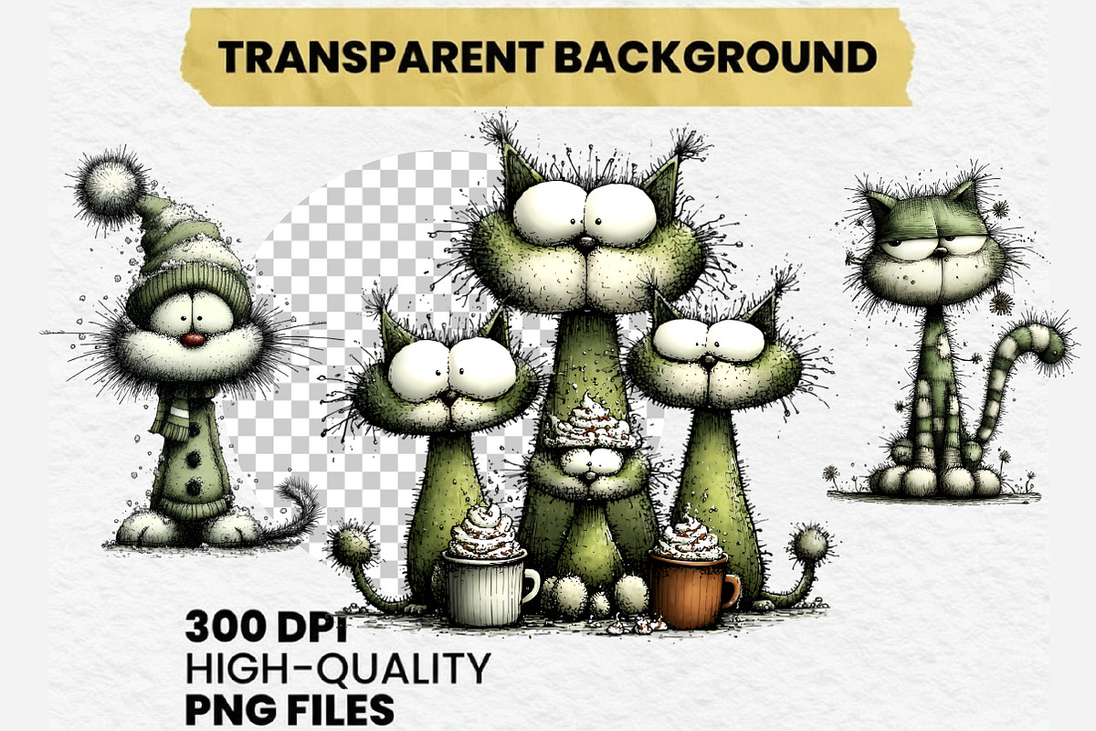 Quirky Christmas Cats Clipart Bundle, an Illustration by Dream Creation (Photo 9 of 9)