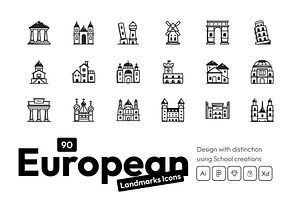 European landmark Icons, an Outline Icon by Prosymbols