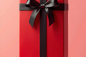 Tall Red Gift Box with Black Ribbon, a Photo by LOGOCREATIVE