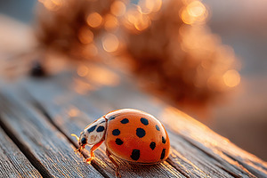 Close-up of a ladybug on a wooden board, an Animal Photo by AlyaAnd