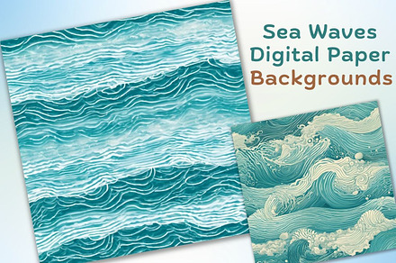 Sea Waves Digital Paper Backgrounds